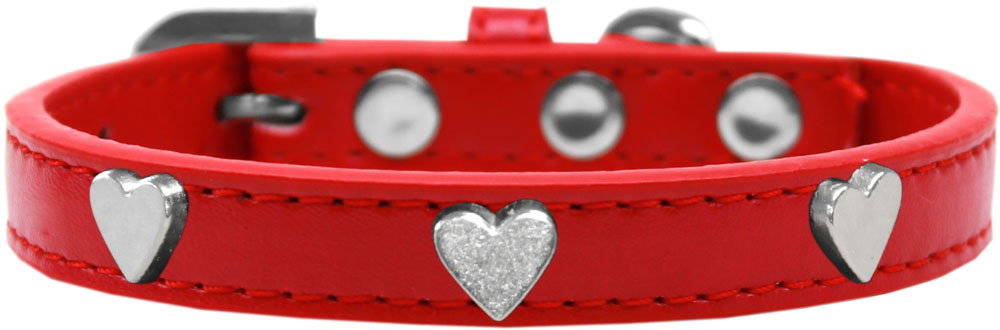 Silver Heart Widget Dog Collar Red Size 10